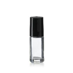 1/6 Oz 5 Ml Clear Glass Roll On With Black Cap & Roller Ball