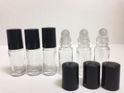 Clear 1/6 Oz, 5 Ml Glass Roll On Bottle With Black Cap & Rol