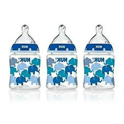 NEW-NUK 3-Pack Wide-Neck Baby Bottles/5 oz./Blue Elephants-B
