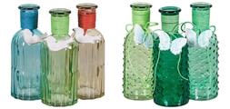 Colored Glass Bottle Set/3 w/ Butterfly or Bird Charm Home F