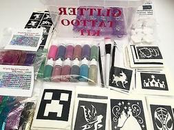 Glitter Tattoo KIT 396 large 30 mini stencils 6glues 12puffe