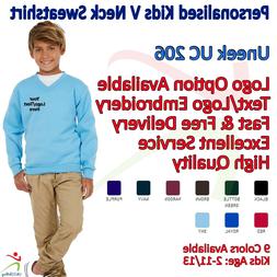 Personalised Kids V-Neck Jumper Custom School Wear Embroider